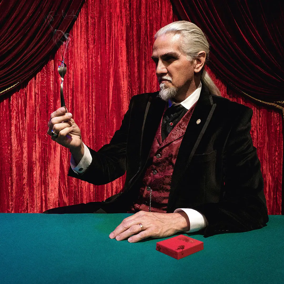 Georges-Robert performs signature fork bending in the Close-Up Gallery at the Magic Castle